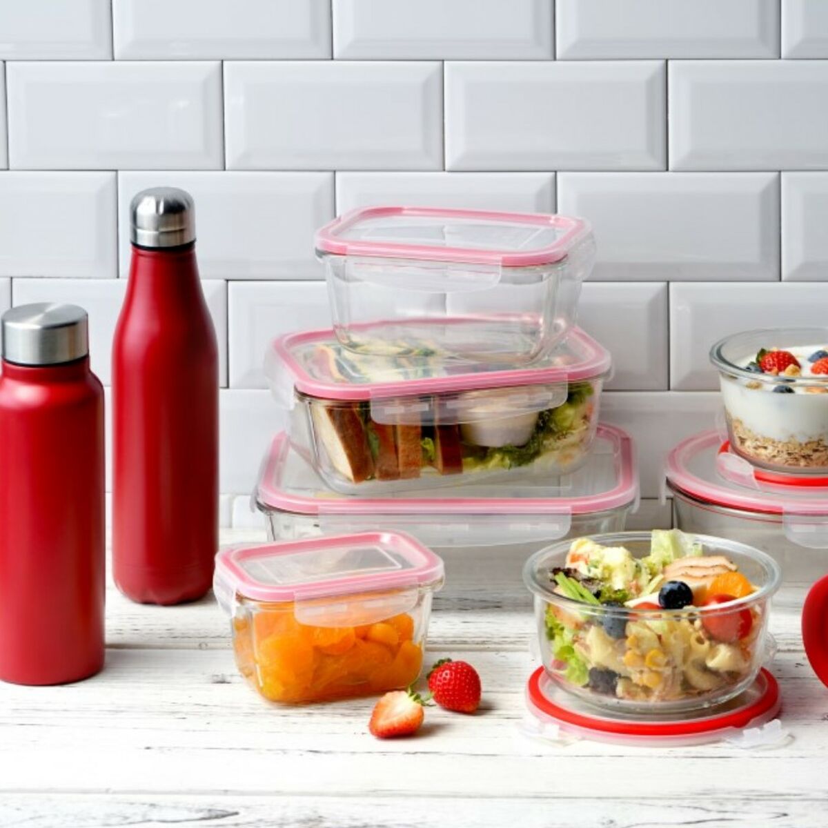 Hermetic Lunch Box Bergner Red Borosilicate Glass (1500 ml)