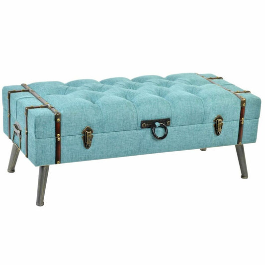 Bench DKD Home Decor Metal Polyester Navy Blue MDF Wood (102 x 42 x 40 cm)