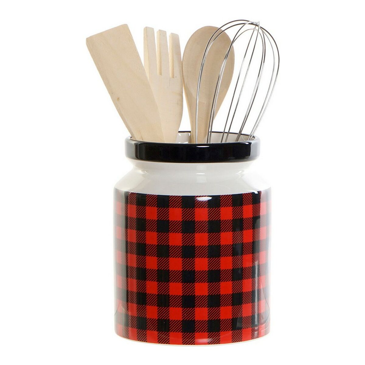 Pot for Kitchen Utensils DKD Home Decor Frames Black Stainless steel Pinewood Dolomite (11,5 x 11,5 x 26 cm)