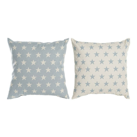 Cushion DKD Home Decor S3013347 Blue Polyester Cotton Aluminium White (60 x 10 x 60 cm) (2 Units)