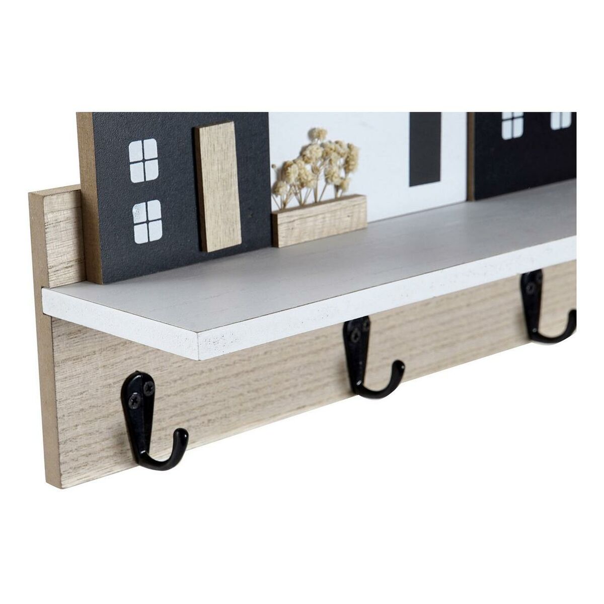 Shelves DKD Home Decor Coat rack Black Brown White MDF Wood (39 x 9 x 27 cm)