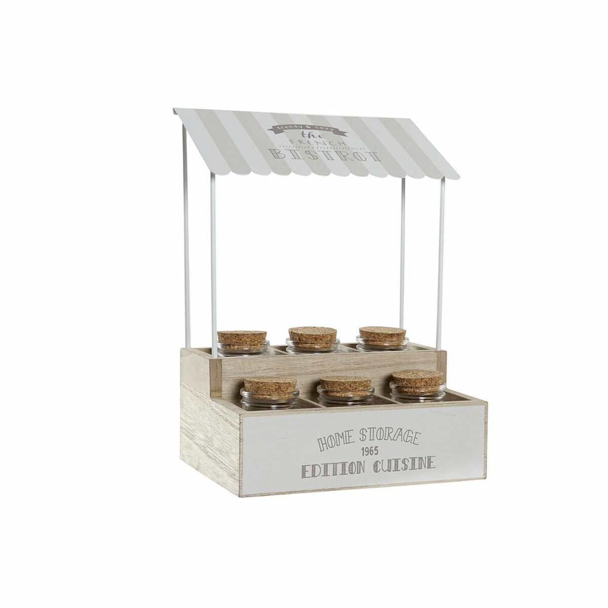 Condiment Set DKD Home Decor White Brown Cork Wood Metal Crystal Light Grey (6 pcs)