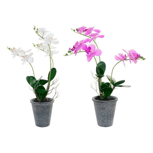 Decorative Plant DKD Home Decor White Grey Cloth Stoneware Lilac (2 pcs) (30 x 22 x 51 cm)