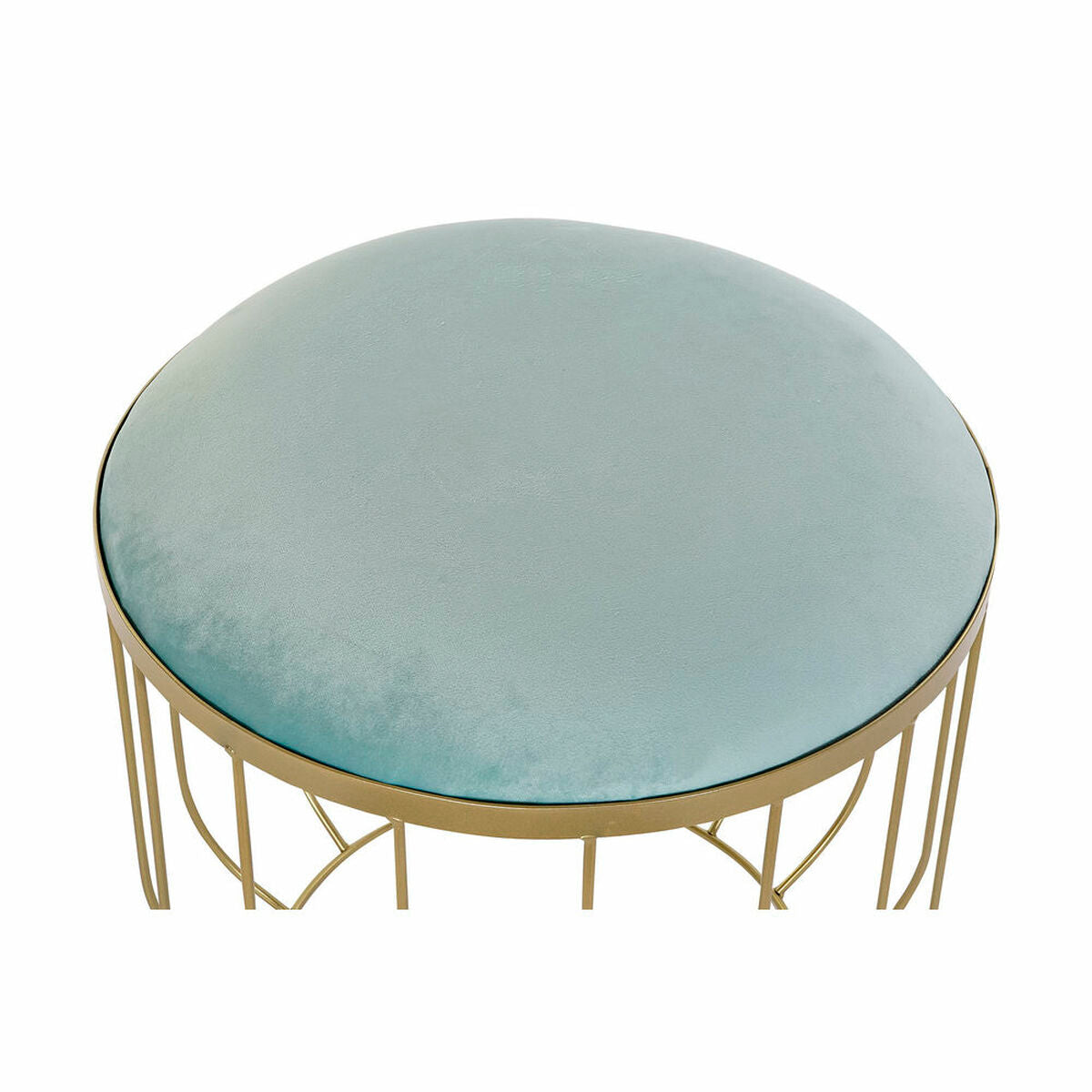Footrest DKD Home Decor Polyester Metal Golden Sky blue (46 x 46 x 43 cm)