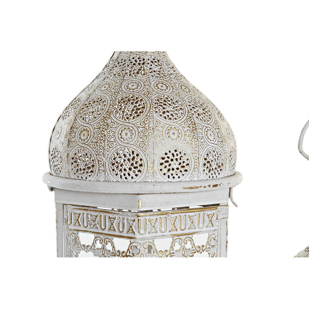 Lantern DKD Home Decor White Metal Crystal Golden (2 pcs)