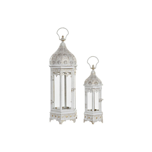 Lantern DKD Home Decor White Metal Crystal Golden (2 pcs)