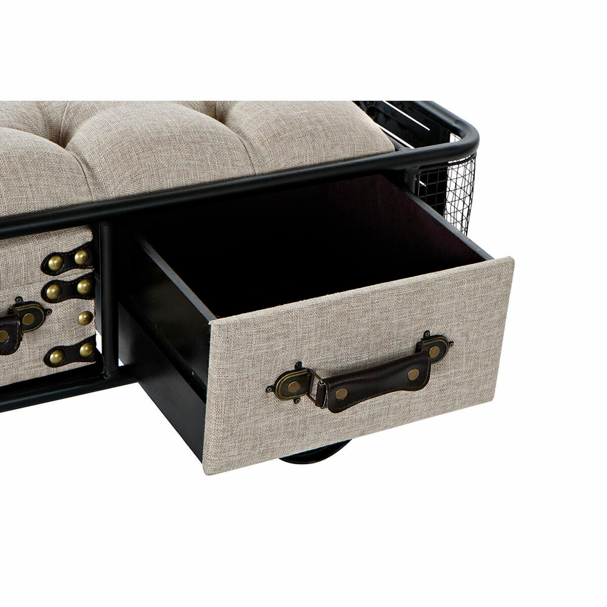Bench DKD Home Decor Black Beige Metal PU (120 x 42 x 43 cm)