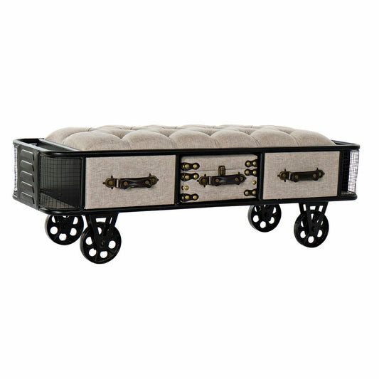 Bench DKD Home Decor Black Beige Metal PU (120 x 42 x 43 cm)
