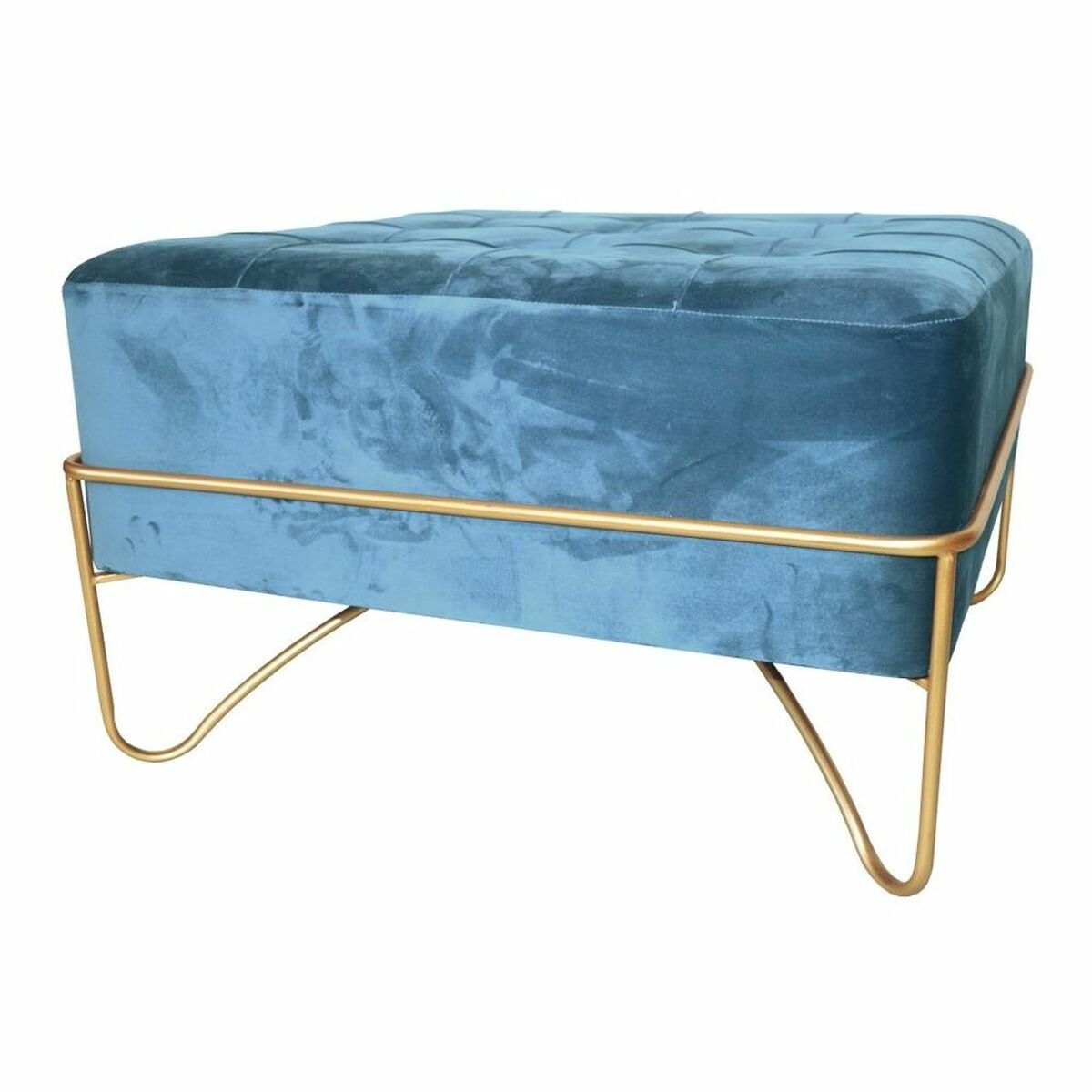 Bench DKD Home Decor Foam Blue Golden Metal Polyester Velvet MDF Wood (80 x 80 x 42 cm)