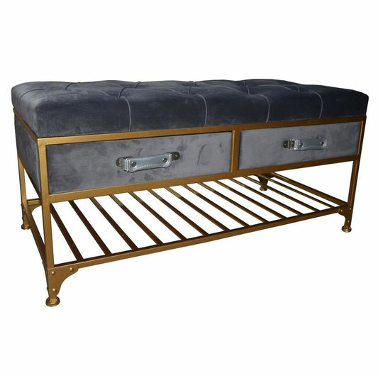Bench DKD Home Decor Grey Golden Metal Polyester Velvet (10 cm) (100 x 48 x 48 cm)