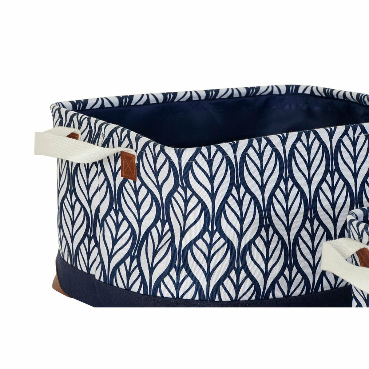 Basket set DKD Home Decor S3018591 Sheet Grey Brown Polyester White Navy Blue Boho Leaf of a plant (40 cm) (40 x 30 cm) (3 pcs)
