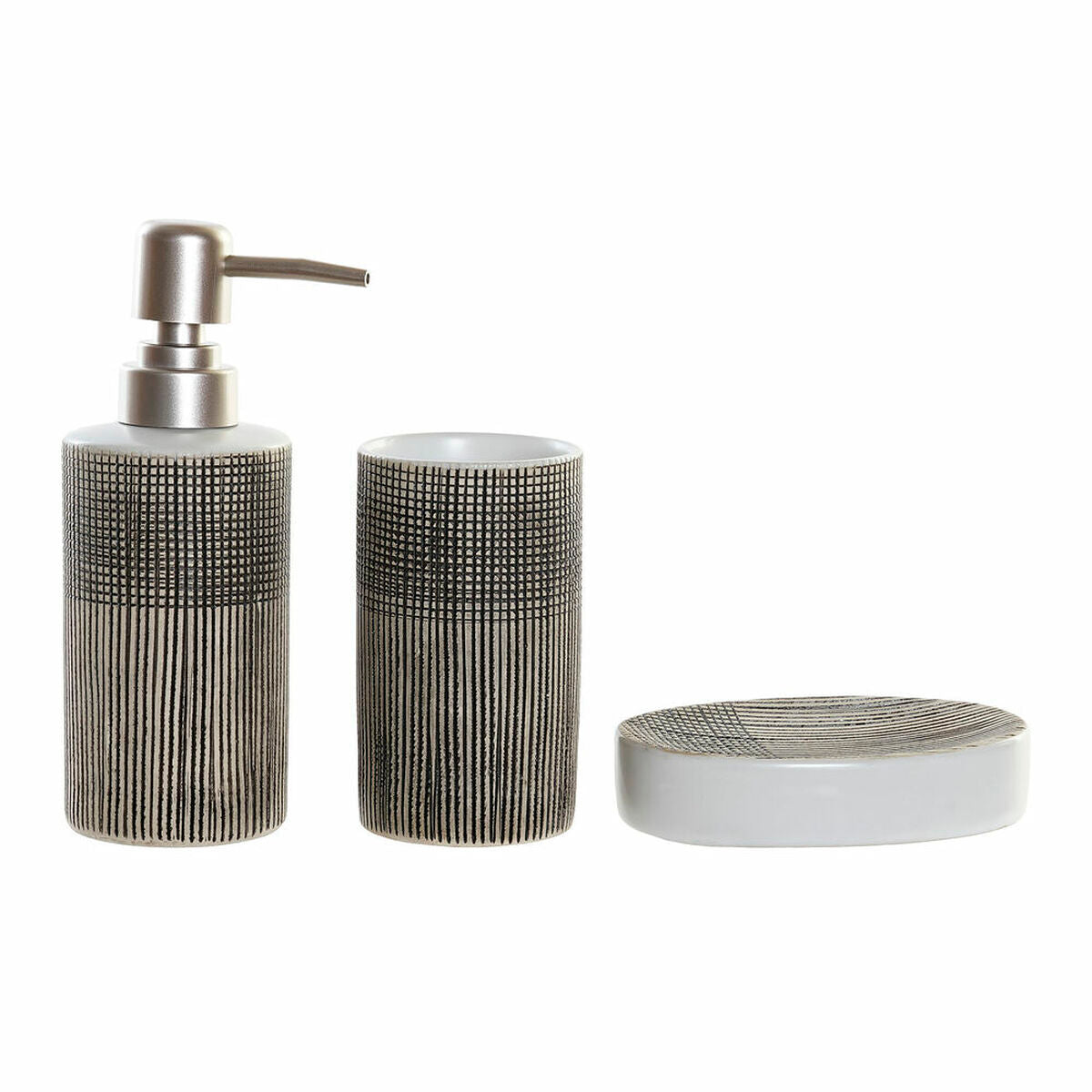 Bath Set DKD Home Decor Brown ABS Stoneware (3 pcs) (6.5 x 6.5 x 17 cm)