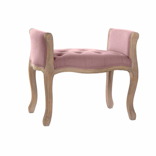 Bench DKD Home Decor Natural Pink Linen Rubber wood (65 x 46 x 60,5 cm)