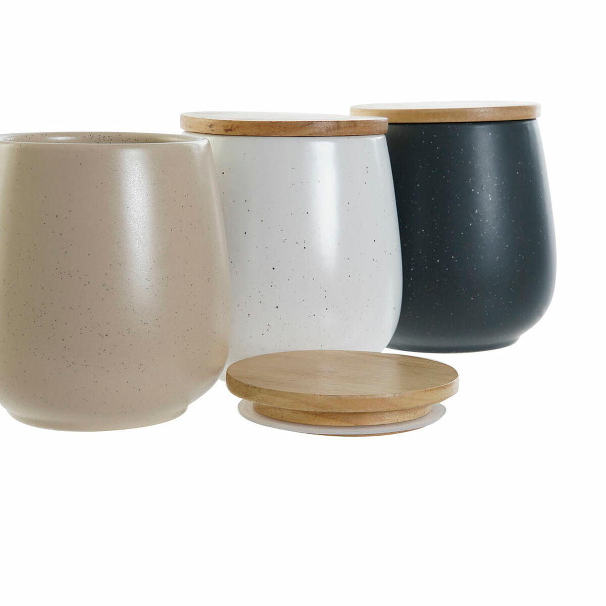 Tin DKD Home Decor Rubber wood Stoneware (3 pcs) (10 x 10 x 13 cm)