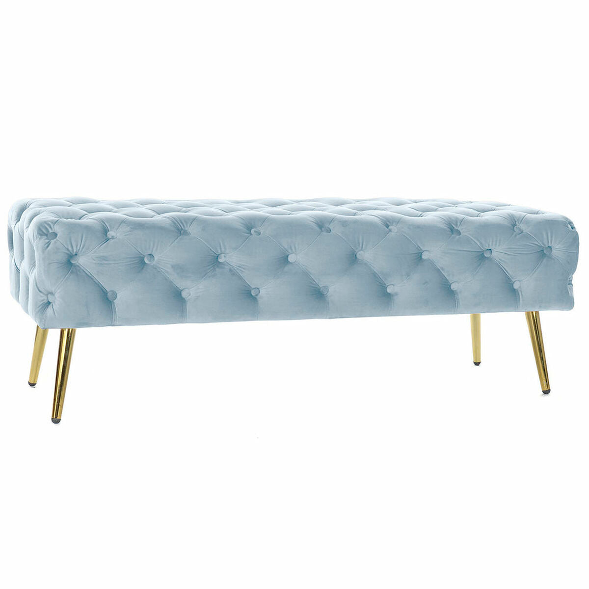 Bench DKD Home Decor Golden Metal Polyester Velvet Sky blue (120 x 45 x 40 cm)