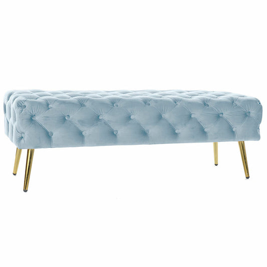 Bench DKD Home Decor Golden Metal Polyester Velvet Sky blue (120 x 45 x 40 cm)