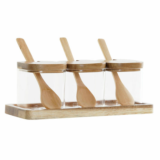 3 Tubs DKD Home Decor Bamboo Borosilicate Glass (20.5 x 8 x 1.5 cm) (3 pcs) (150 ml)