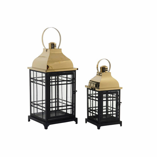 Lantern DKD Home Decor Crystal Black Golden Metal (16 x 16 x 36 cm) (2 pcs) (22 x 22 x 49 cm)