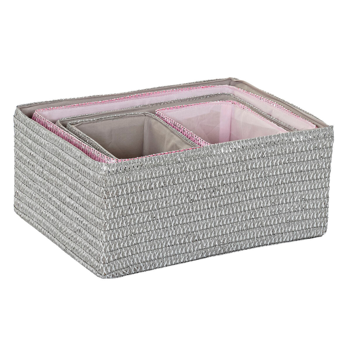 Basket set DKD Home Decor Grey Pink Aluminium PP (41 x 29 x 18 cm)