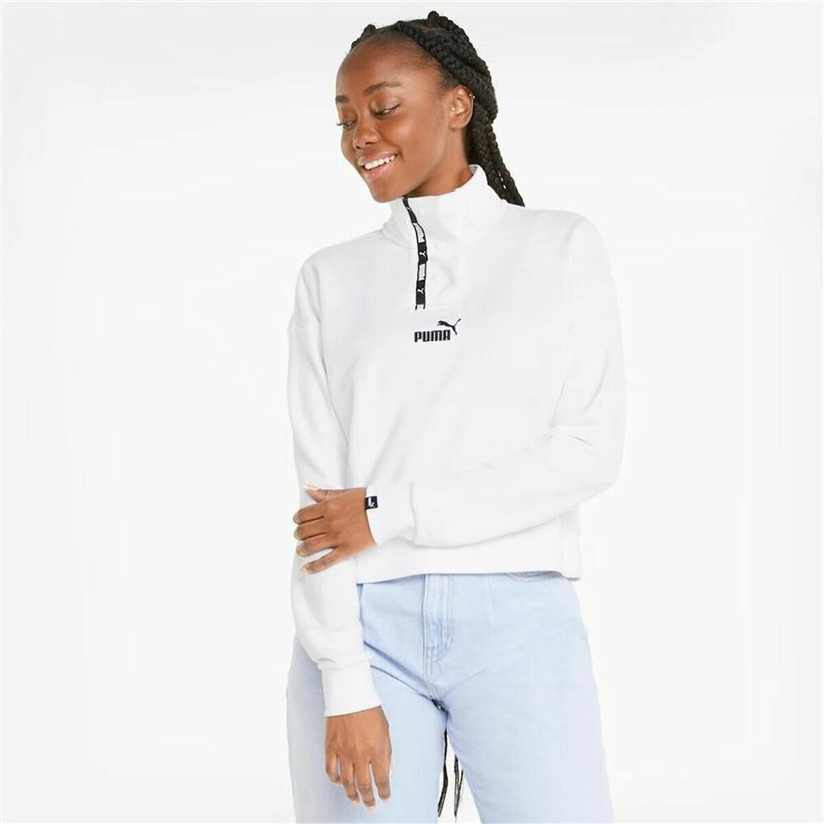 Women’s Sweatshirt without Hood Puma Tape Half-Placket W White