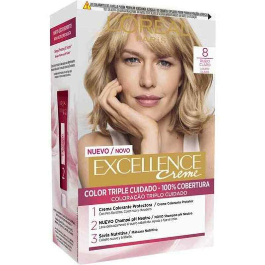 Permanent Dye Excellence L'Oreal Make Up Light Blonde Nº 8