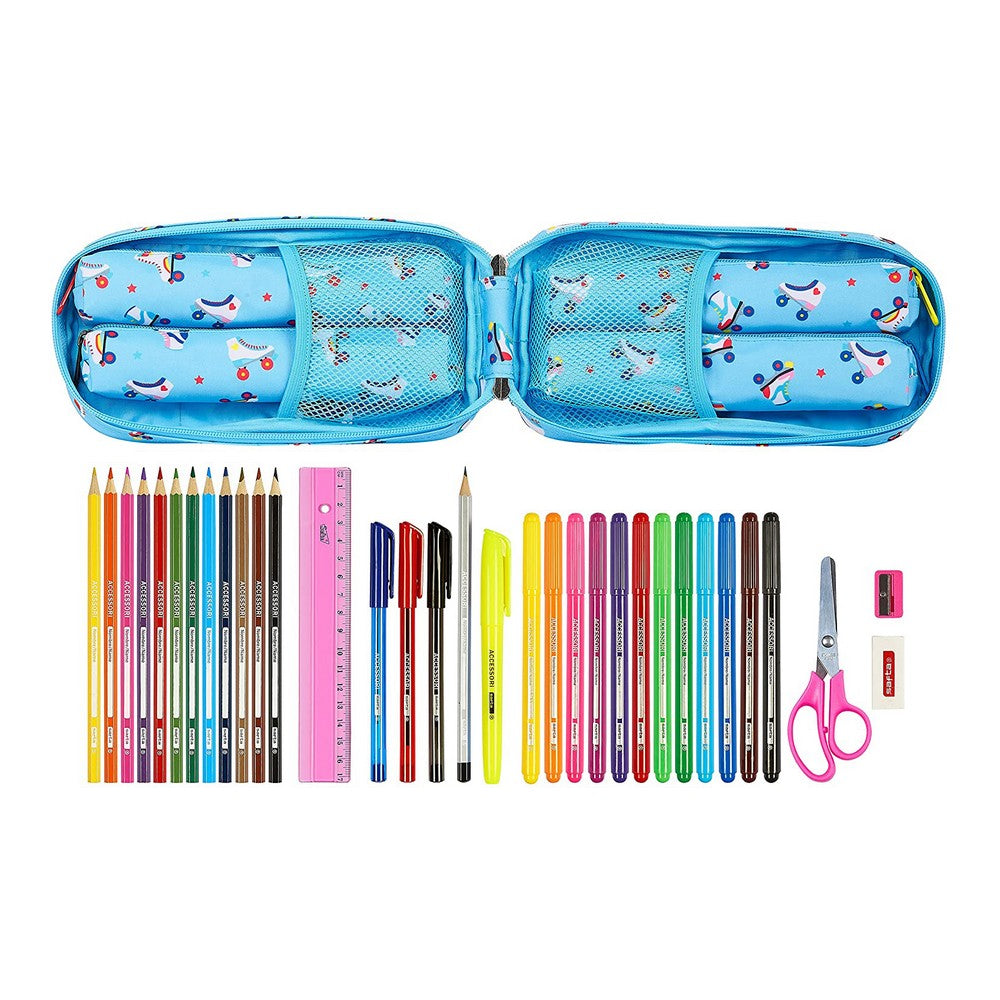 Backpack Pencil Case Rollers Moos Multicolour Light Blue (33 Pieces)