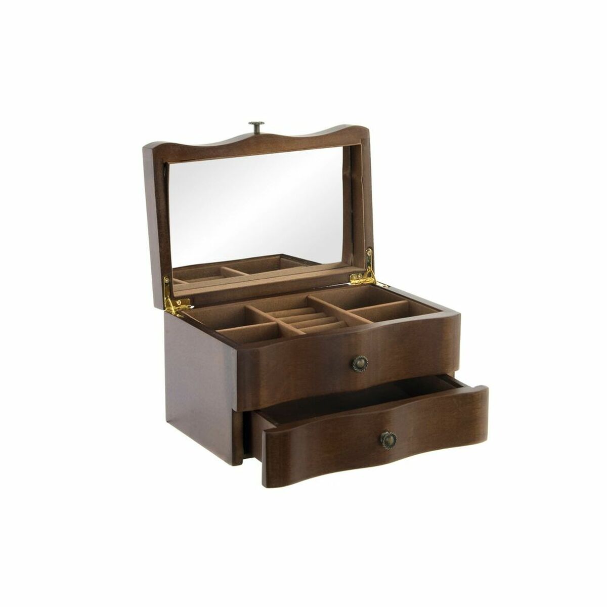 Jewelry box DKD Home Decor Mirror Velvet MDF Wood (20 x 13 x 12 cm)