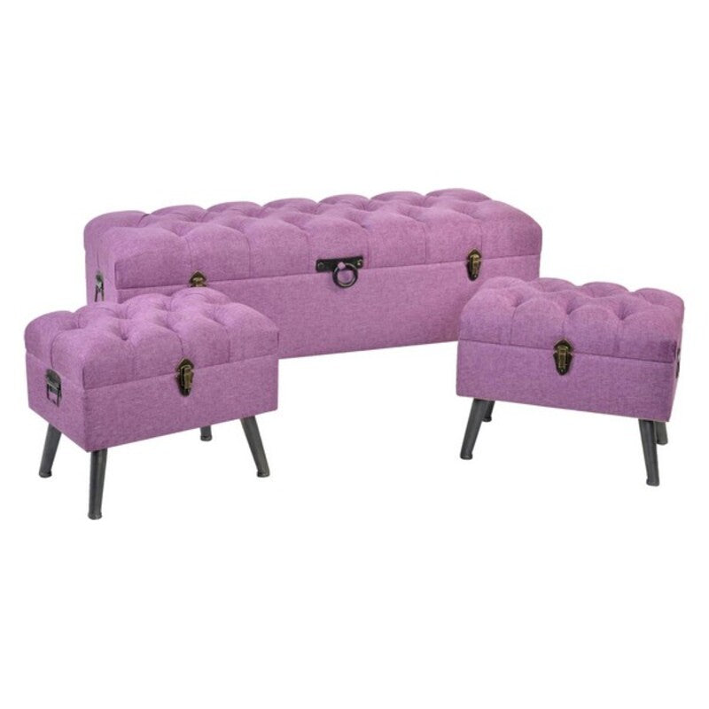 Bench DKD Home Decor 8424001565399 Metal Polyester Fuchsia MDF Wood (120 x 42 x 53 cm)