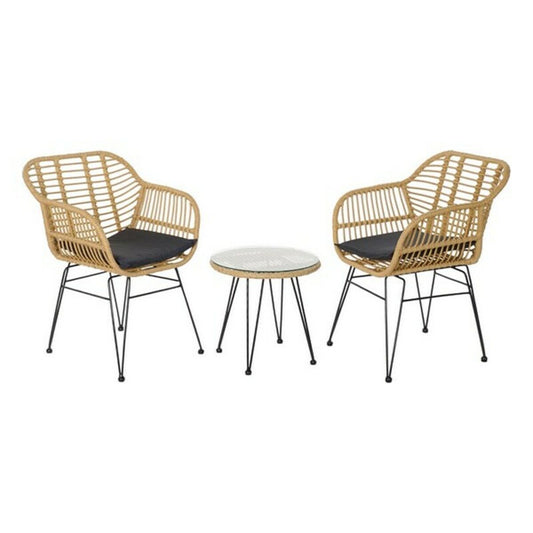 Table set with 2 chairs DKD Home Decor Metal Rattan (3 pcs)