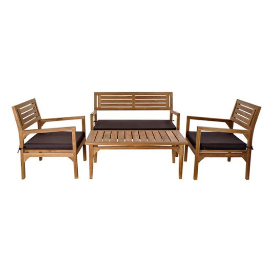 Table Set with 3 Armchairs DKD Home Decor   Teak Cotton (127 x 72 x 88 cm) (4 pcs)