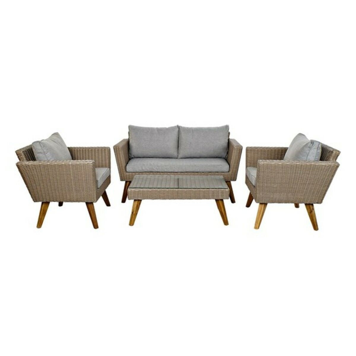 Table Set with 3 Armchairs DKD Home Decor Wood Rattan (4 pcs)