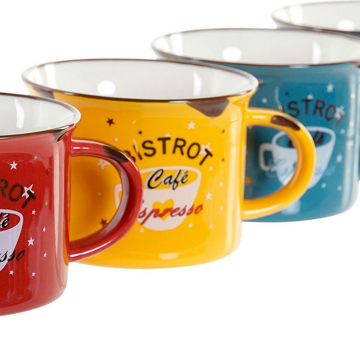 Mug DKD Home Decor Bistrot Multicolour Bone China Porcelain (180 ml) (5 pcs)