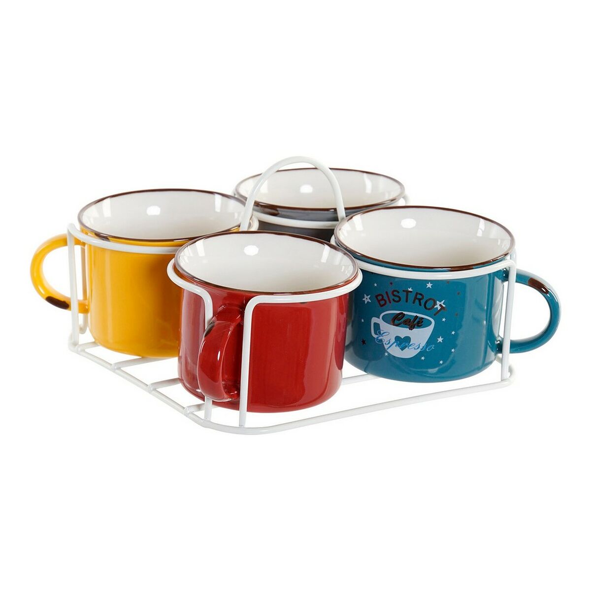 Mug DKD Home Decor Bistrot Multicolour Bone China Porcelain (180 ml) (5 pcs)