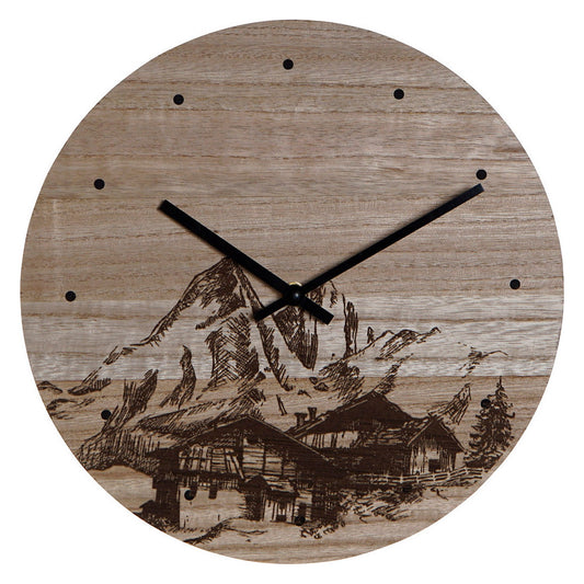 Wall Clock DKD Home Decor Moutain Black MDF Wood (30 x 30 x 1.5 cm)