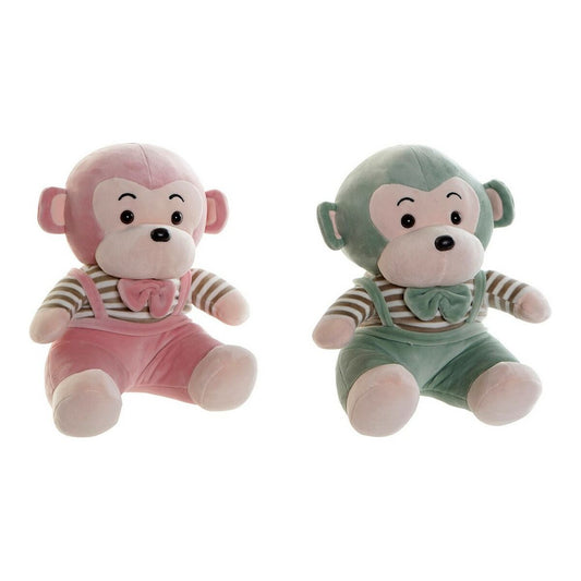 Fluffy toy DKD Home Decor Green Pink Polyester Monkey (2 pcs) (23 x 20 x 27 cm)