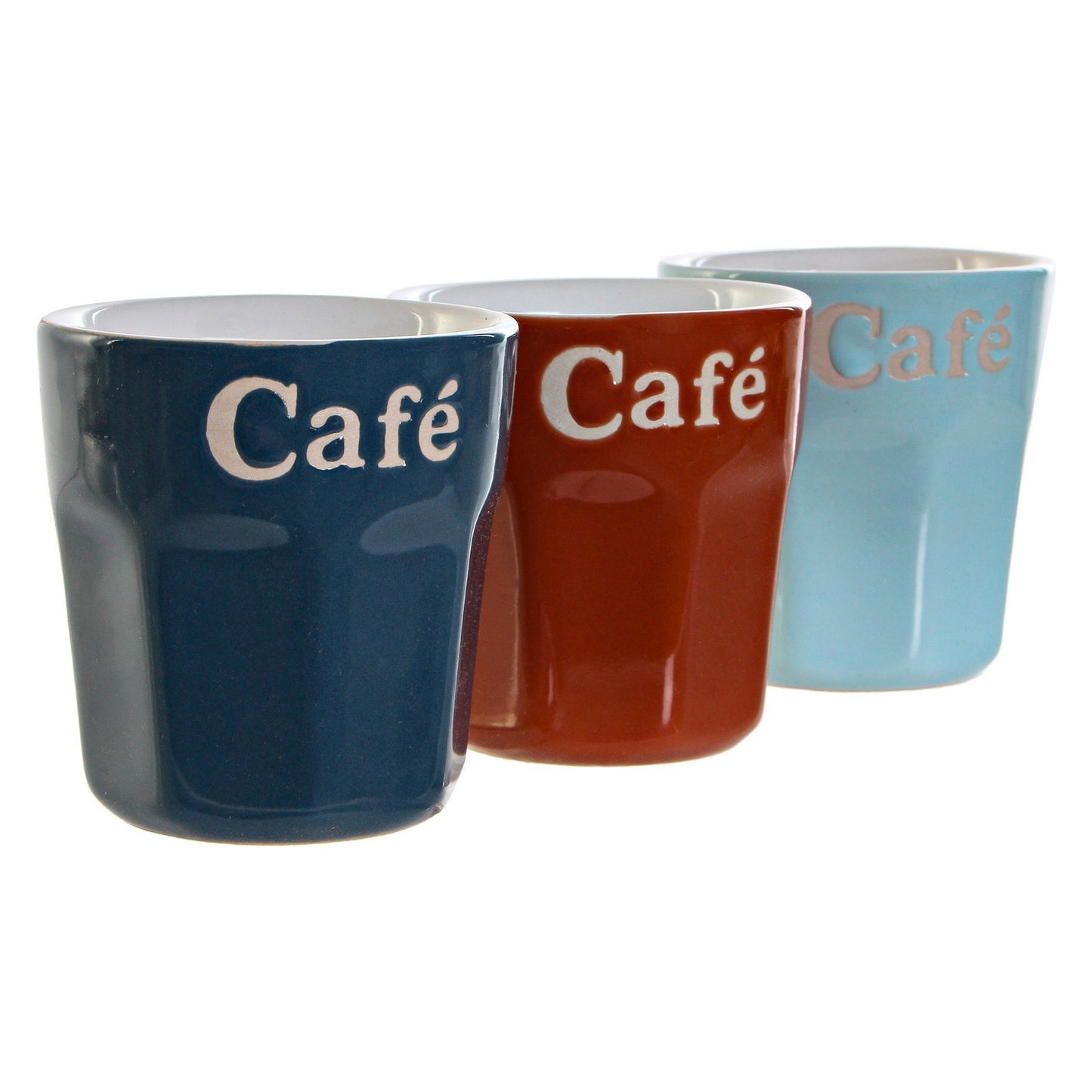 Mug DKD Home Decor Stoneware Navy Blue Terracotta Celeste (90 ml) (6 pcs)