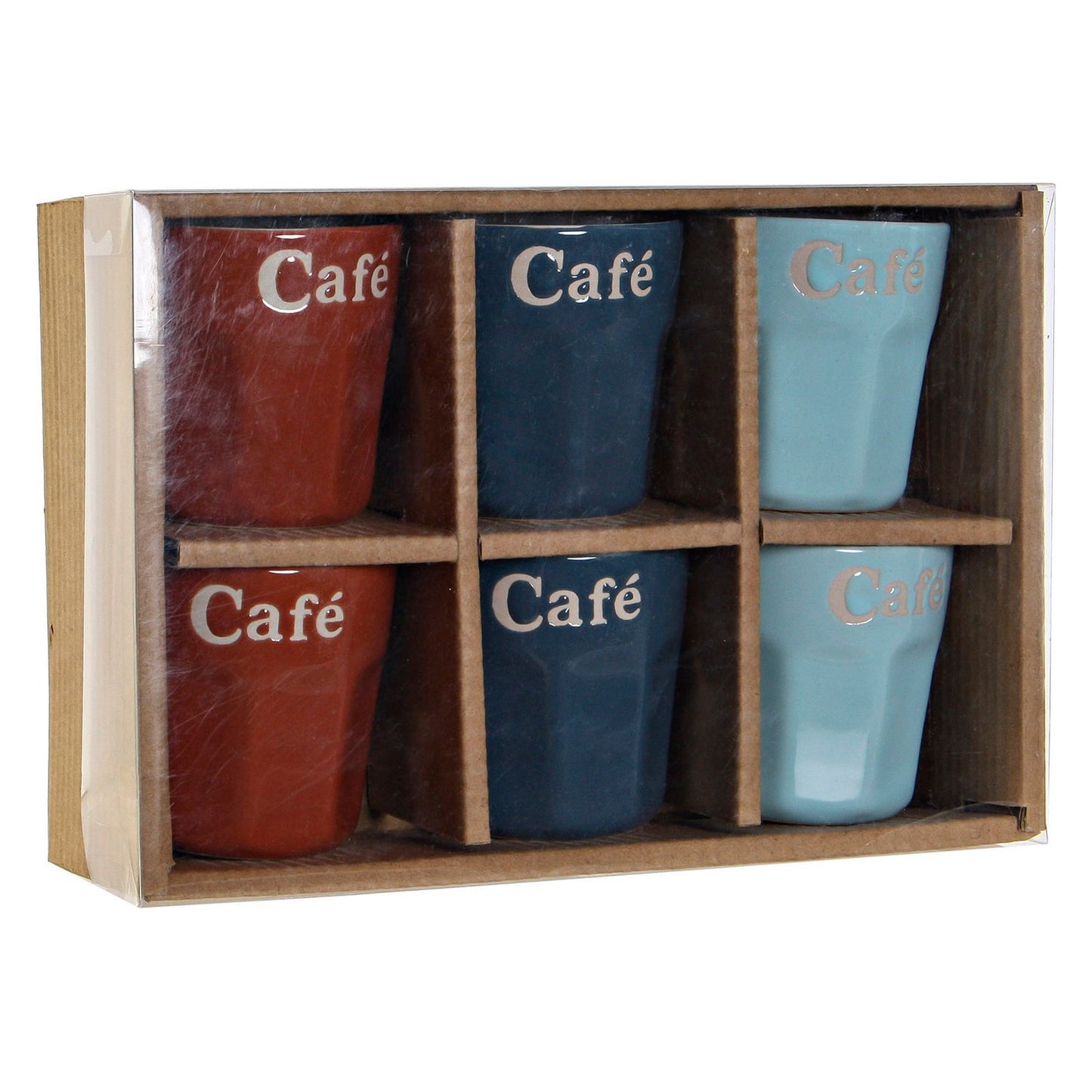 Mug DKD Home Decor Stoneware Navy Blue Terracotta Celeste (90 ml) (6 pcs)