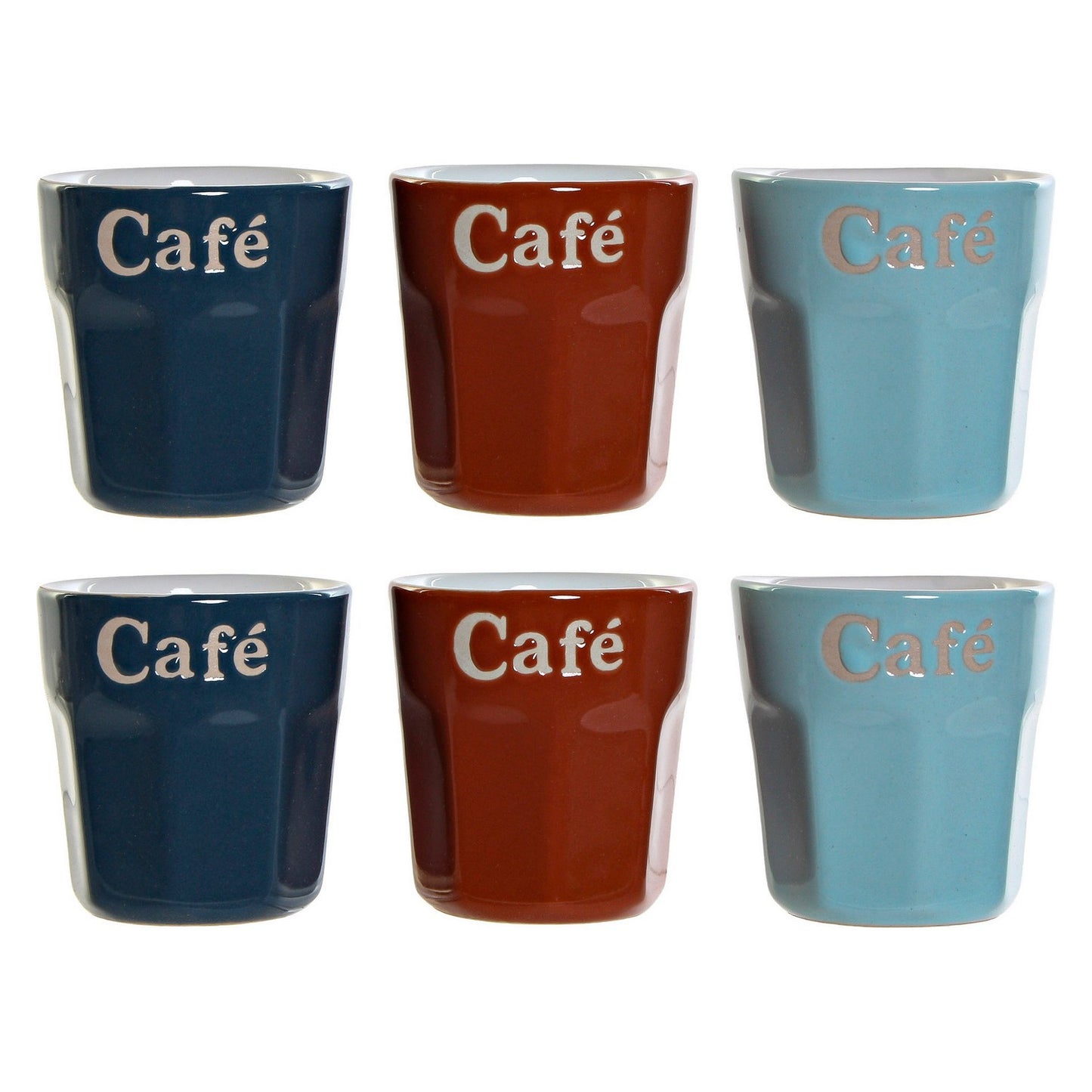 Mug DKD Home Decor Stoneware Navy Blue Terracotta Celeste (90 ml) (6 pcs)