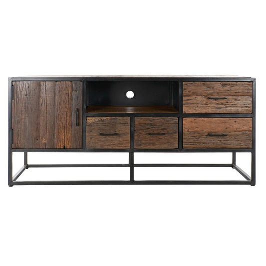 TV furniture DKD Home Decor Black Metal Mango wood Dark brown (135 x 42 x 61 cm)