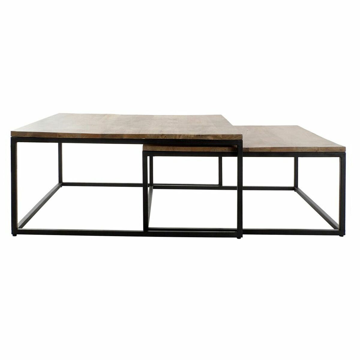 Set of 2 tables DKD Home Decor Black Metal Brown Mango wood (90 x 90 x 40 cm) (2 pcs)