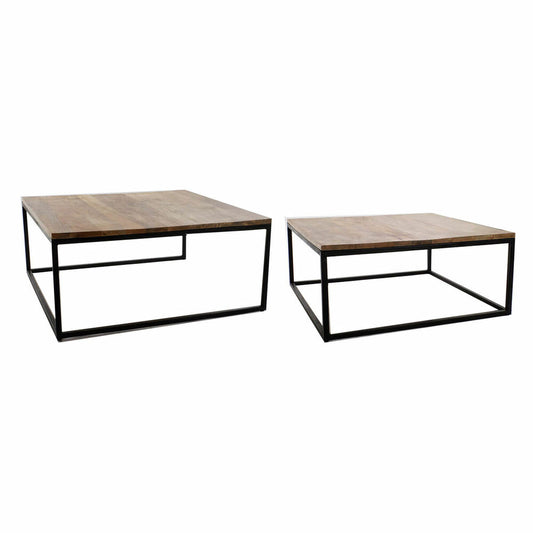 Set of 2 tables DKD Home Decor Black Metal Brown Mango wood (90 x 90 x 40 cm) (2 pcs)