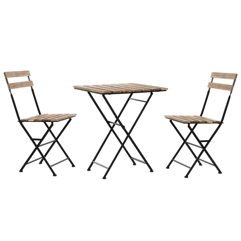 Table set with chairs DKD Home Decor Black Metal Brown Pinewood (3 pcs)