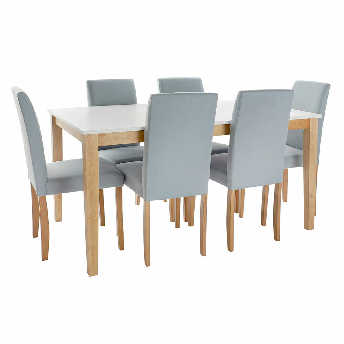 Table set with 6 chairs DKD Home Decor Polyester Oak Lacquered (150 x 90 x 74 cm) (44 x 50 x 91 cm)