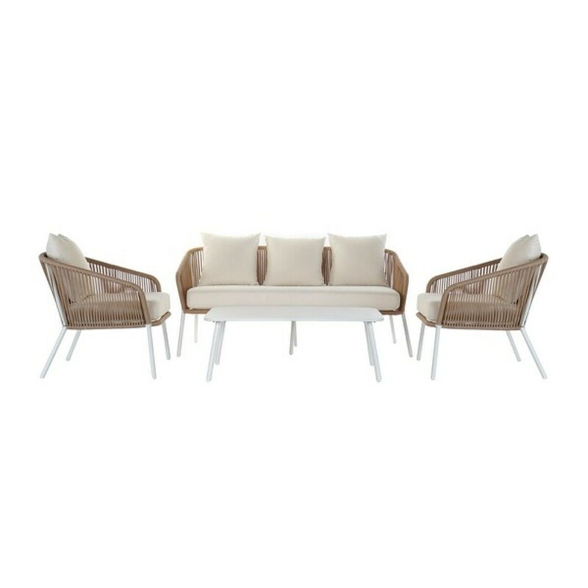 Sofa and table set DKD Home Decor MB-179038 Beige Garden Polyester Rope Aluminium (151,5 x 72 x 70 cm) (4 pcs)