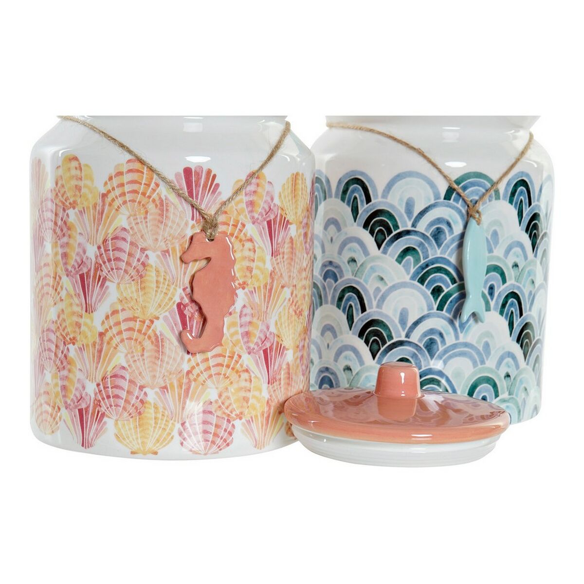 Tin DKD Home Decor Dolomite Summer 2,3 L Coral Celeste (2 pcs) (15 x 15 x 22 cm)