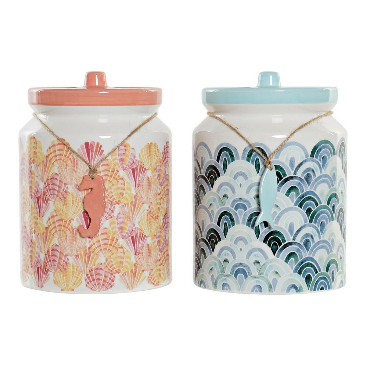 Tin DKD Home Decor Dolomite Summer 2,3 L Coral Celeste (2 pcs) (15 x 15 x 22 cm)