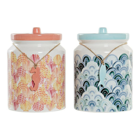 Tin DKD Home Decor Dolomite Summer 2,3 L Coral Celeste (2 pcs) (15 x 15 x 22 cm)