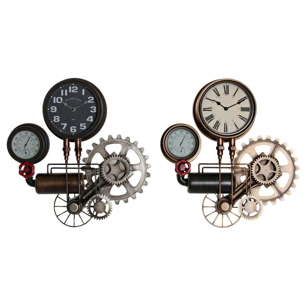 Wall Clock DKD Home Decor Black Red Iron Golden (2 pcs) (54 x 9 x 56 cm)