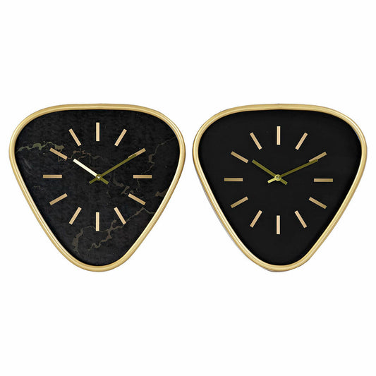 Wall Clock DKD Home Decor Black Metal Golden (2 pcs) (40 x 6 x 38 cm)