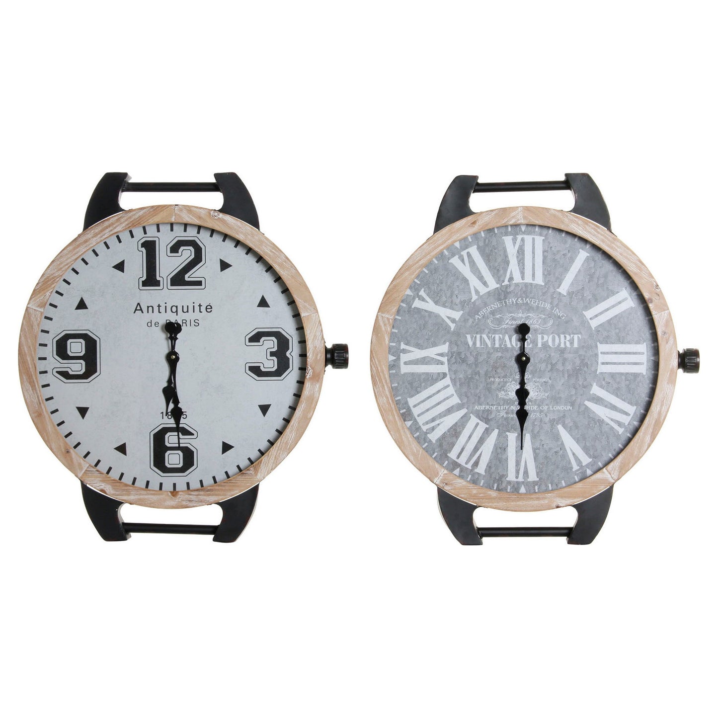 Table clock DKD Home Decor Wrist Black Metal Crystal (2 pcs) (65 x 7 x 74 cm)